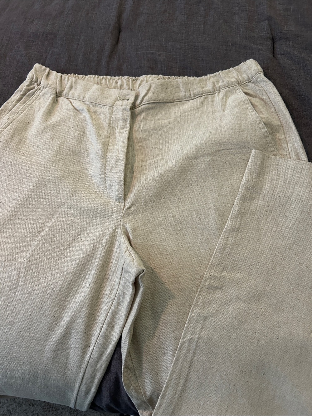 Banana Republic Women’s Light Beige Linen-Blend Tapered High Rise Chinos
